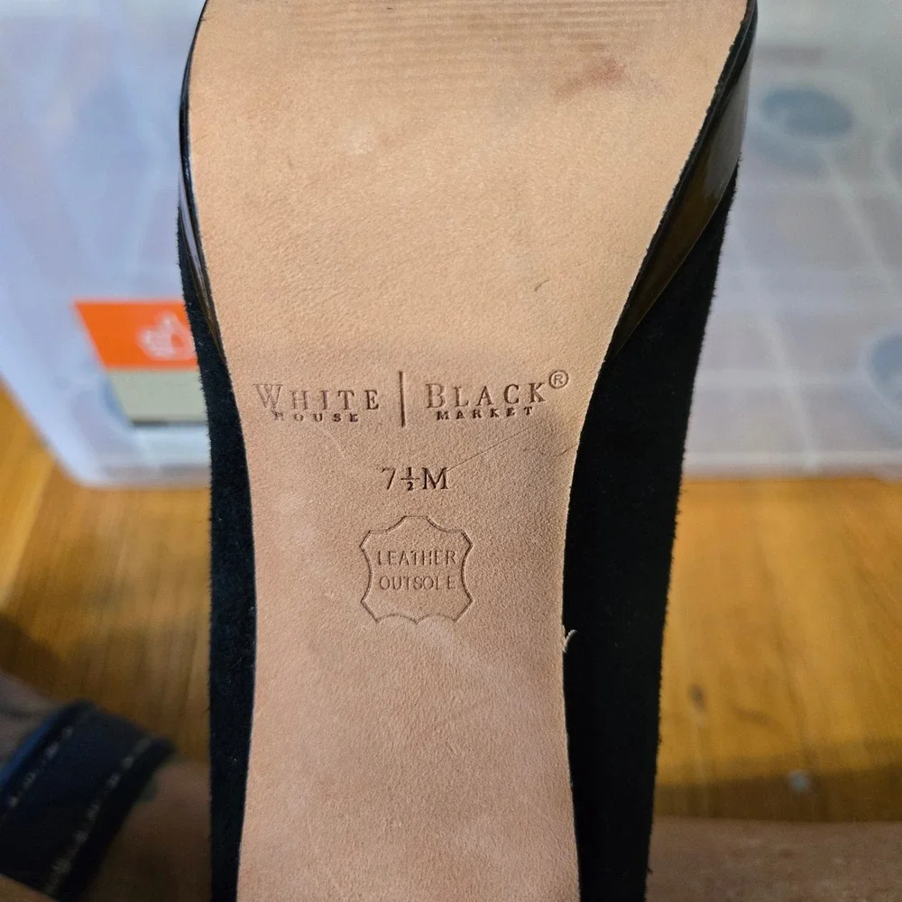 White House Black Market Suede Patent Horsebit Platform Pumps Black Grey 7.5M